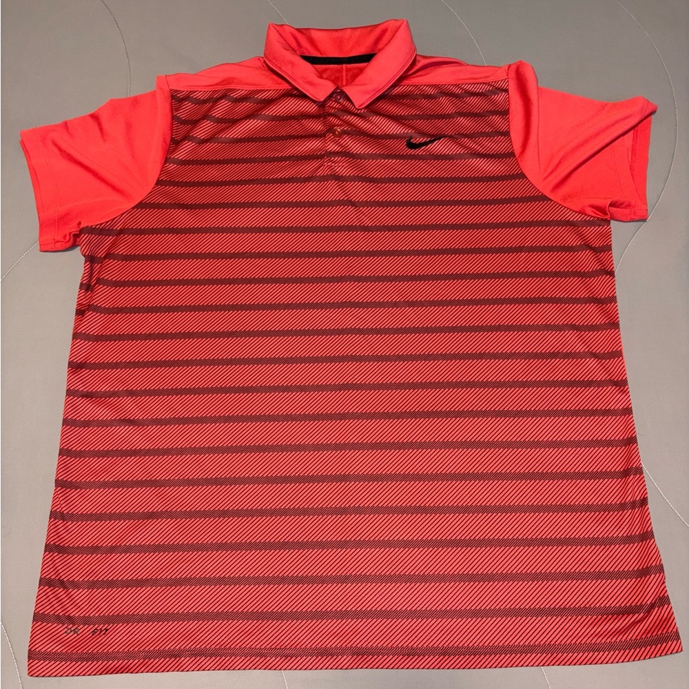 Nike Dri-Fit Men’s Coral / Salmon Red Striped Polo